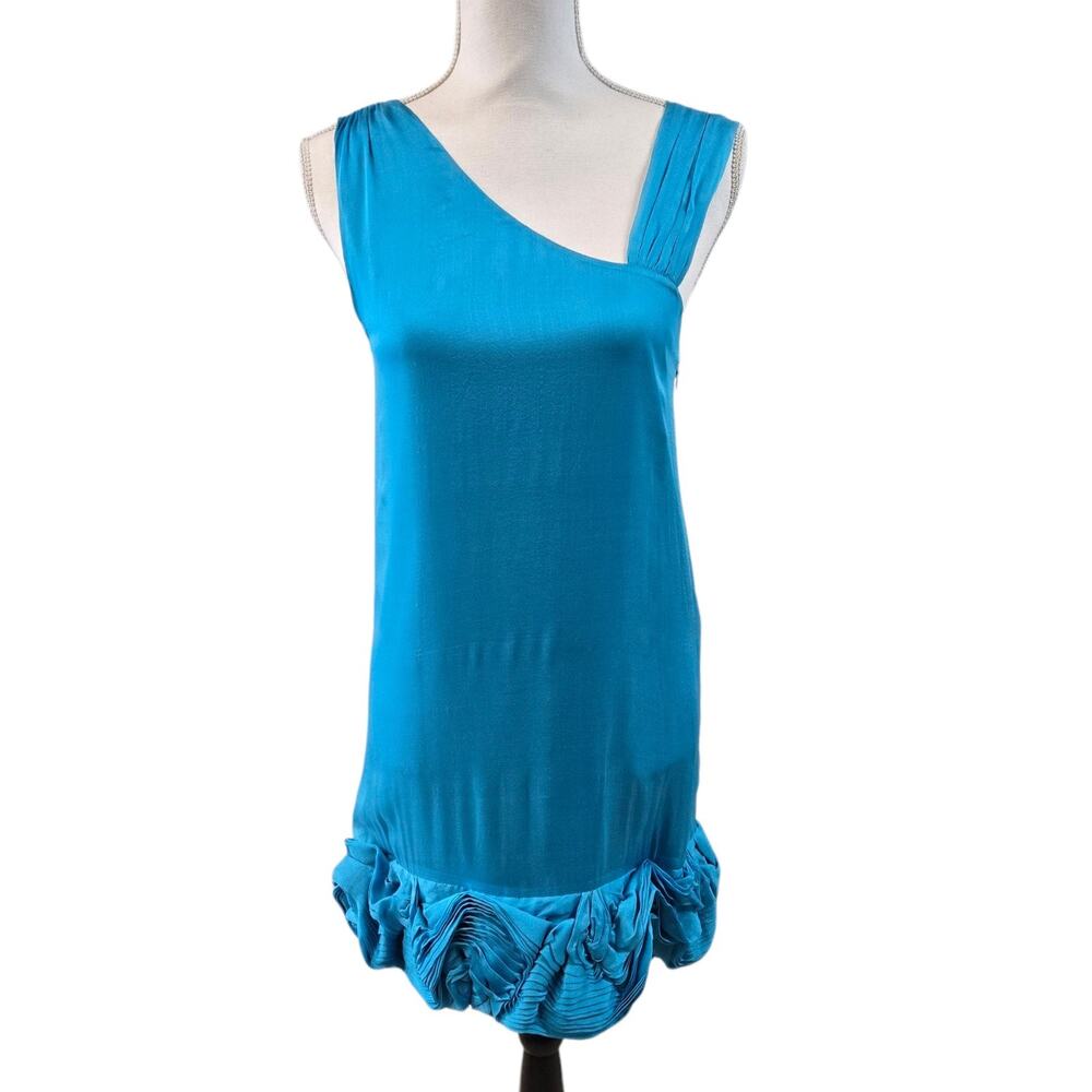 Alice + Olivia 100% Silk Mini Dress Small Turqoise Blue‎ Party Coctail Designer
